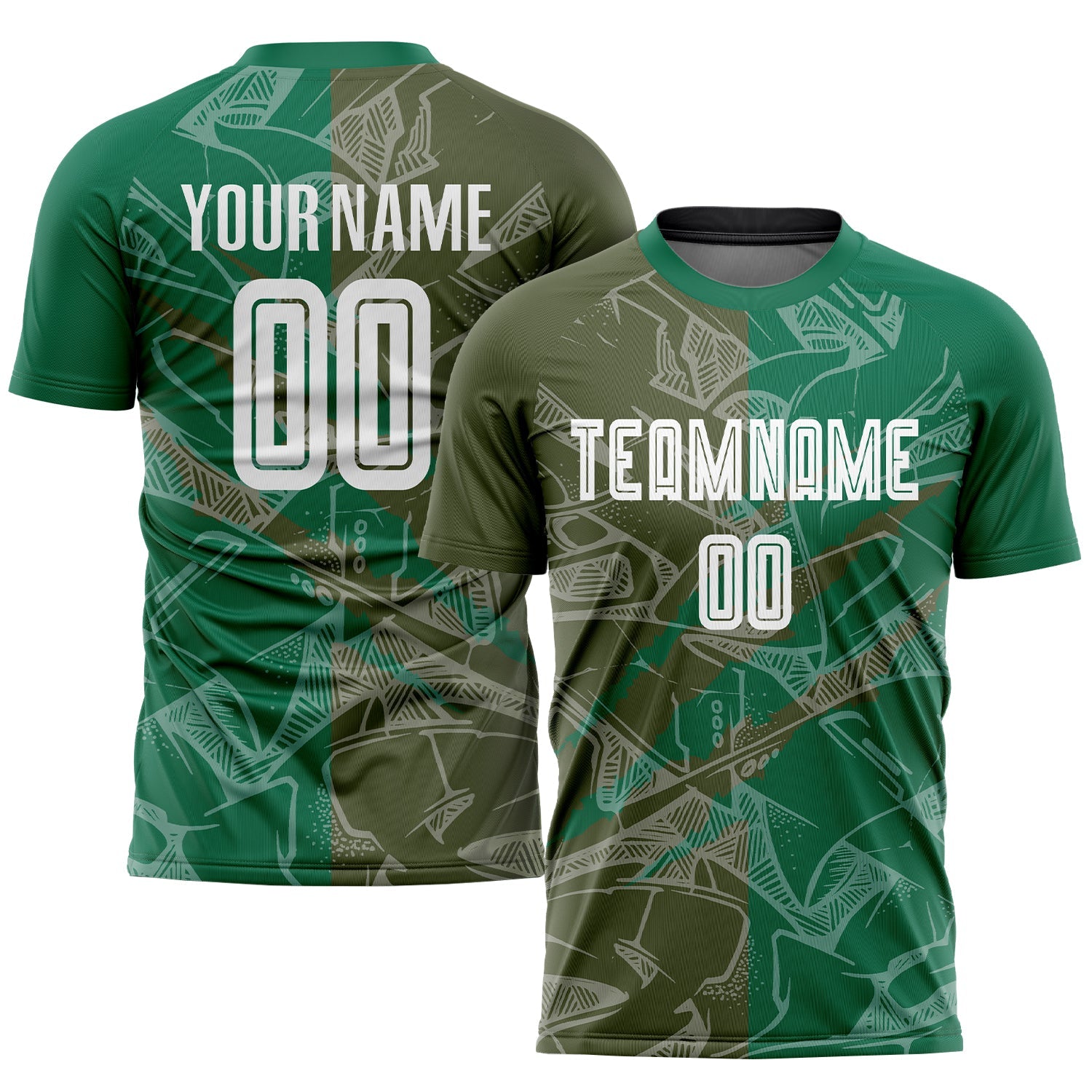 Custom Graffiti Pattern Olive-Kelly Green Scratch Sublimation Soccer Uniform Jersey - Sky-Custom