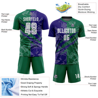 Custom Graffiti Pattern Dark Purple-Kelly Green Scratch Sublimation Soccer Uniform Jersey - Sky-Custom
