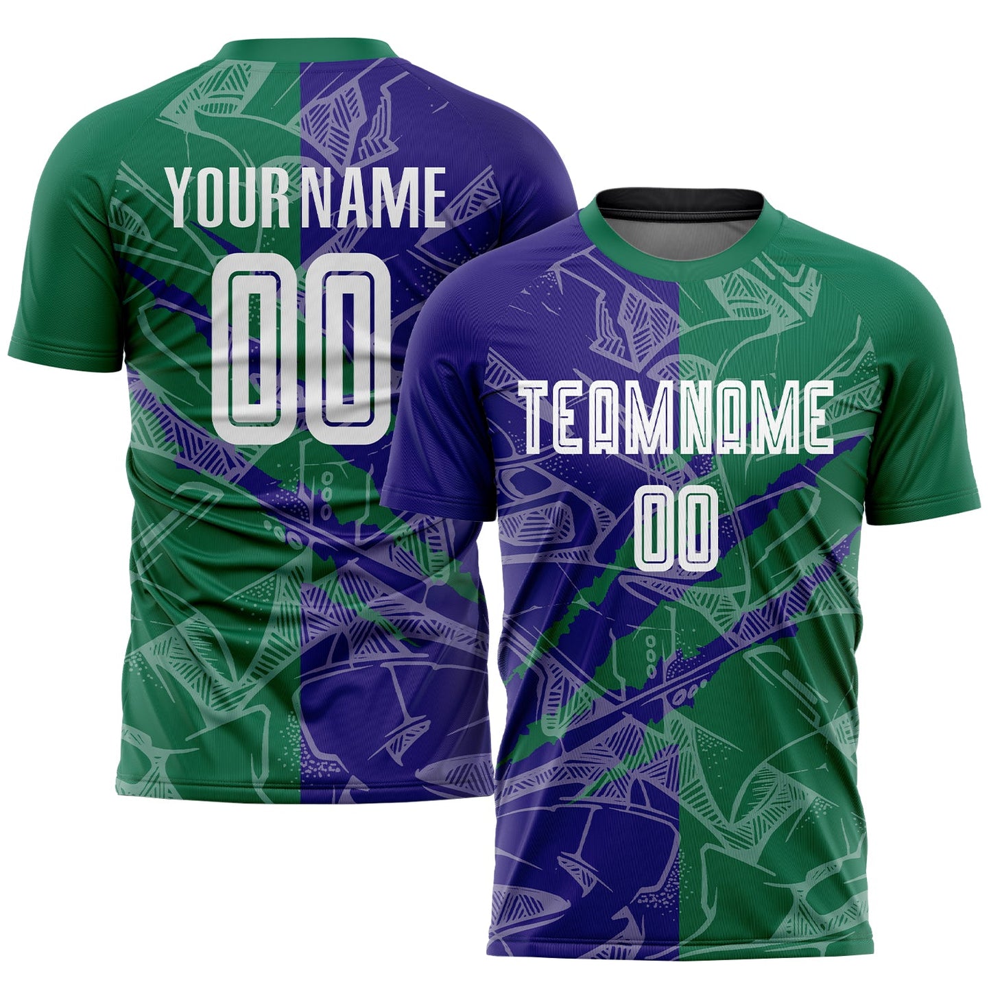 Custom Graffiti Pattern Dark Purple-Kelly Green Scratch Sublimation Soccer Uniform Jersey - Sky-Custom