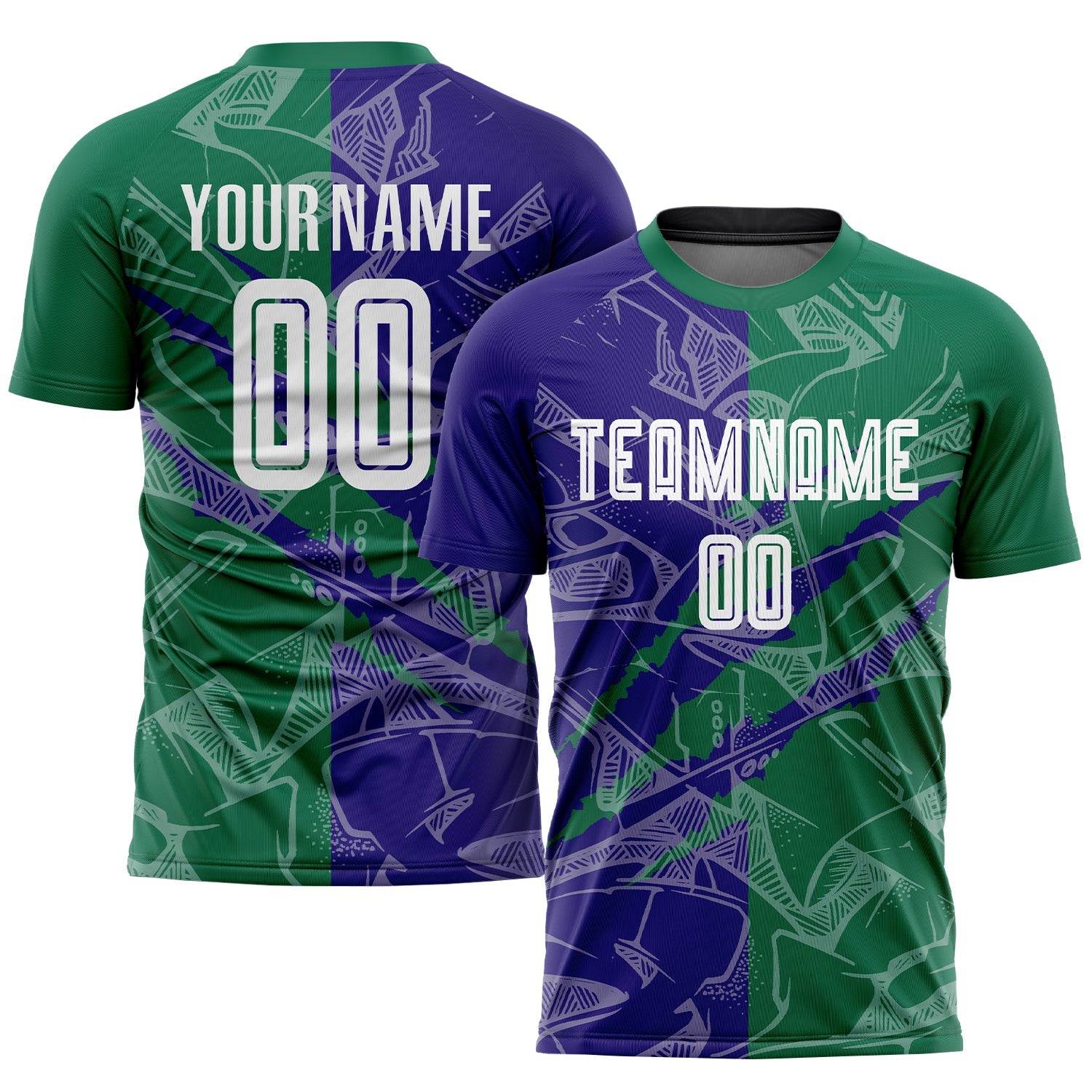 Custom Graffiti Pattern Dark Purple-Kelly Green Scratch Sublimation Soccer Uniform Jersey - Sky-Custom