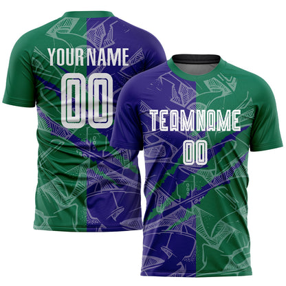 Custom Graffiti Pattern Dark Purple-Kelly Green Scratch Sublimation Soccer Uniform Jersey - Sky-Custom