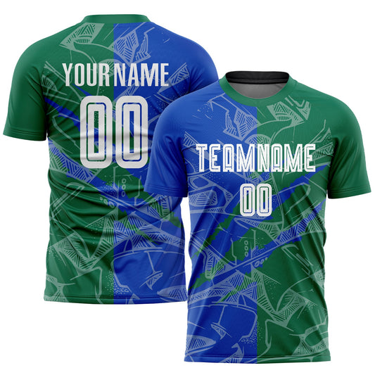 Custom Graffiti Pattern Thunder Blue-Kelly Green Scratch Sublimation Soccer Uniform Jersey - Sky-Custom