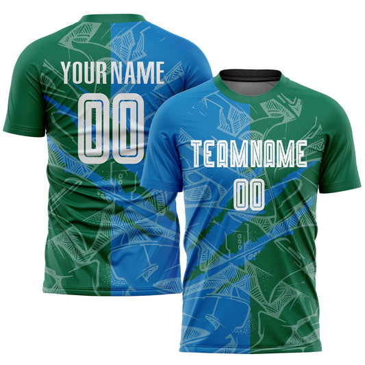 Custom Graffiti Pattern Blue-Kelly Green Scratch Sublimation Soccer Uniform Jersey - Sky-Custom
