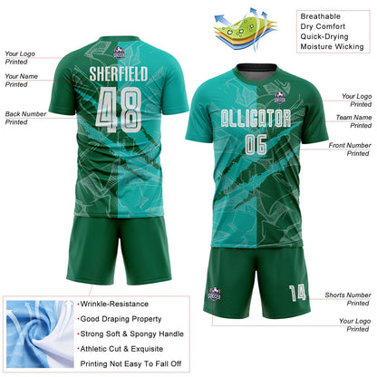 Custom Graffiti Pattern Aqua-Kelly Green Scratch Sublimation Soccer Uniform Jersey - Sky-Custom