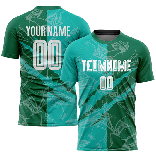 Custom Graffiti Pattern Aqua-Kelly Green Scratch Sublimation Soccer Uniform Jersey - Sky-Custom