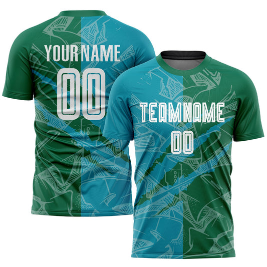 Custom Graffiti Pattern Teal-Kelly Green Scratch Sublimation Soccer Uniform Jersey - Sky-Custom