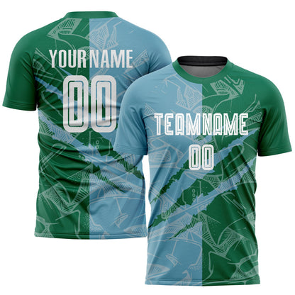 Custom Graffiti Pattern Shadow Blue-Kelly Green Scratch Sublimation Soccer Uniform Jersey - Sky-Custom