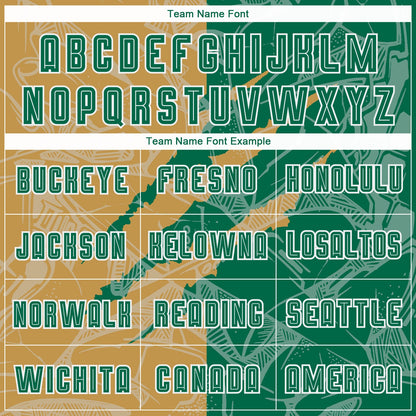 Custom Graffiti Pattern Kelly Green-Old Gold Scratch Sublimation Soccer Uniform Jersey - Sky-Custom