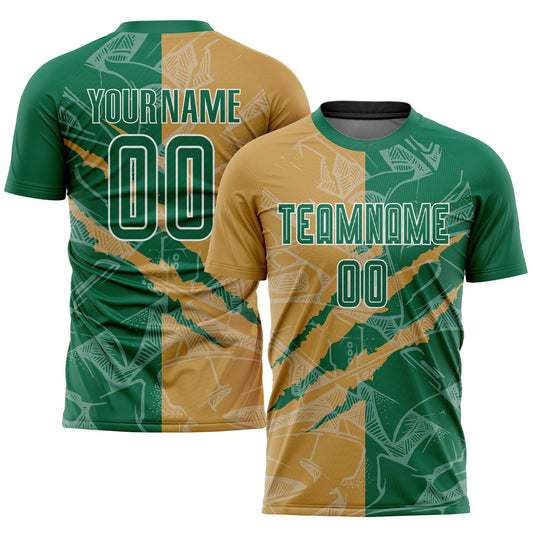 Custom Graffiti Pattern Kelly Green-Old Gold Scratch Sublimation Soccer Uniform Jersey - Sky-Custom