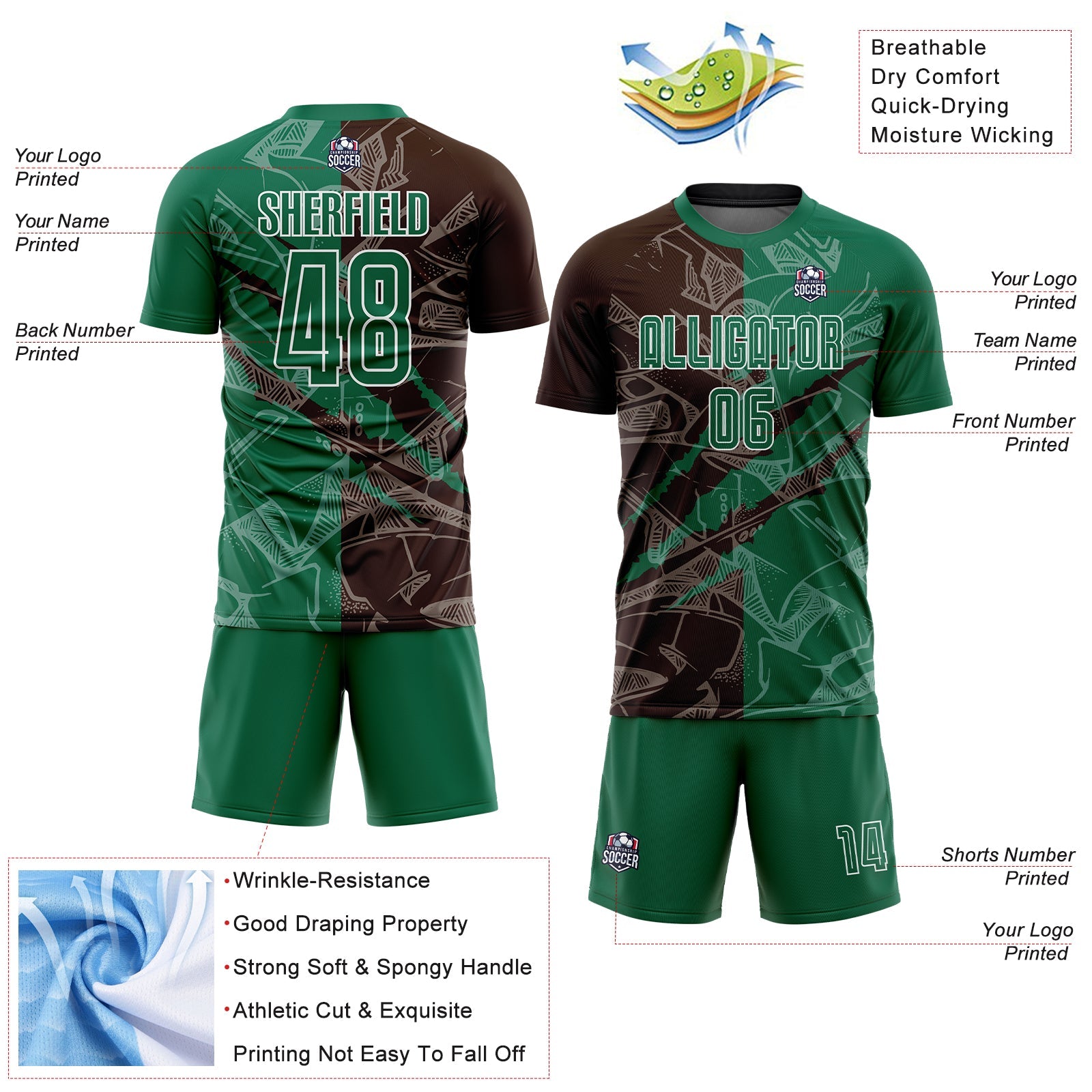 Custom Graffiti Pattern Kelly Green-Brown Scratch Sublimation Soccer Uniform Jersey - Sky-Custom