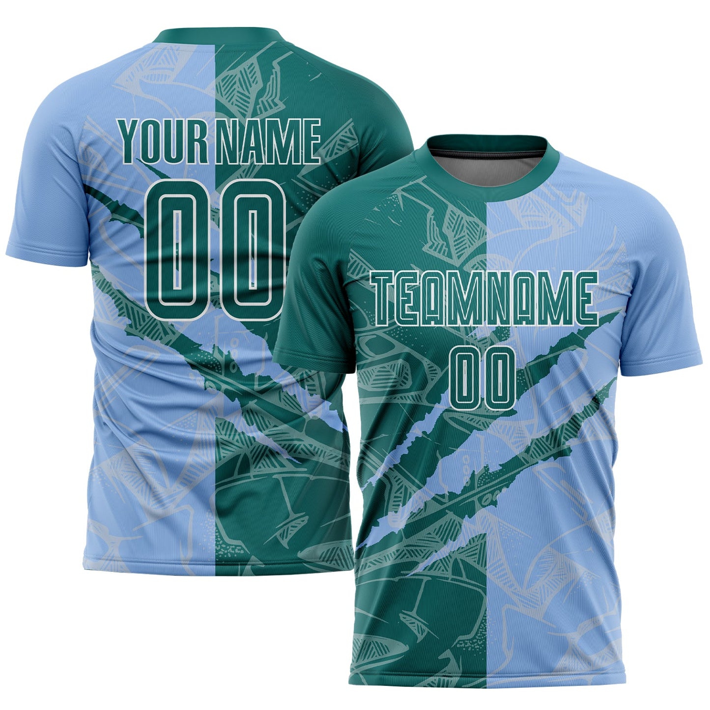 Custom Graffiti Pattern Teal-Light Blue Scratch Sublimation Soccer Uniform Jersey - Sky-Custom