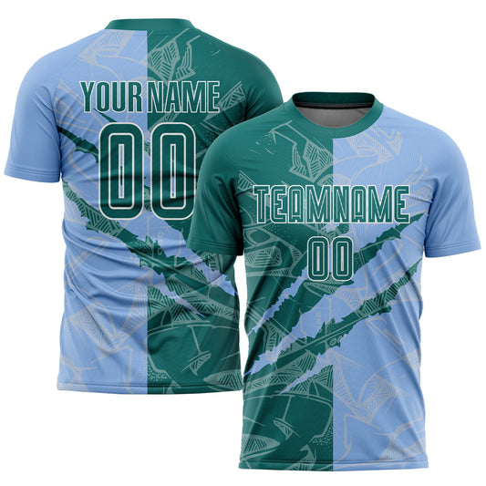 Custom Graffiti Pattern Teal-Light Blue Scratch Sublimation Soccer Uniform Jersey - Sky-Custom