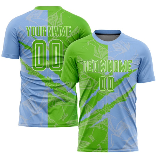 Custom Graffiti Pattern Aurora Green-Light Blue Scratch Sublimation Soccer Uniform Jersey - Sky-Custom