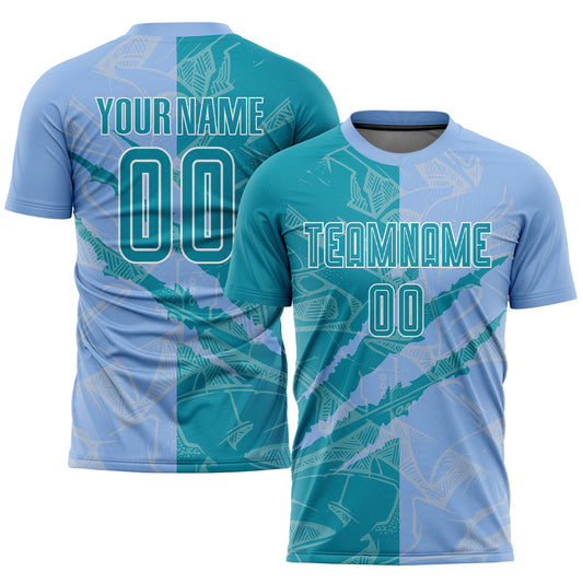 Custom Graffiti Pattern Teal-Light Blue Scratch Sublimation Soccer Uniform Jersey - Sky-Custom