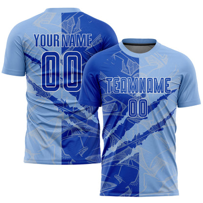 Custom Graffiti Pattern Thunder Blue-Light Blue Scratch Sublimation Soccer Uniform Jersey - Sky-Custom