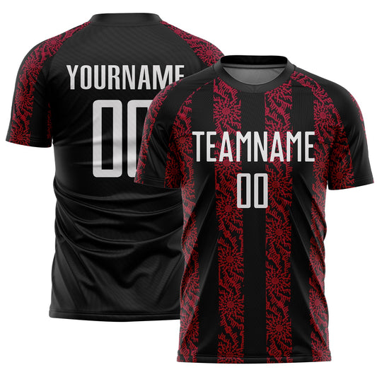 Custom Black White-Red Abstract Shape Sublimation Soccer Uniform Jersey - Sky-Custom