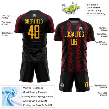 Custom Black Gold-Red Abstract Shape Sublimation Soccer Uniform Jersey - Sky-Custom