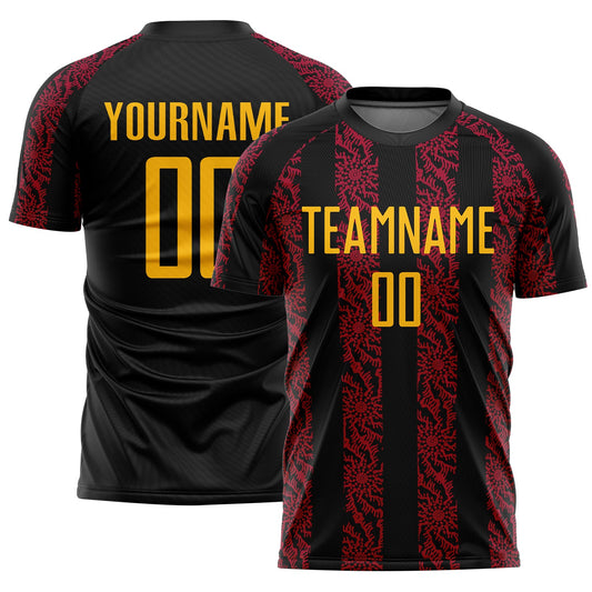 Custom Black Gold-Red Abstract Shape Sublimation Soccer Uniform Jersey - Sky-Custom