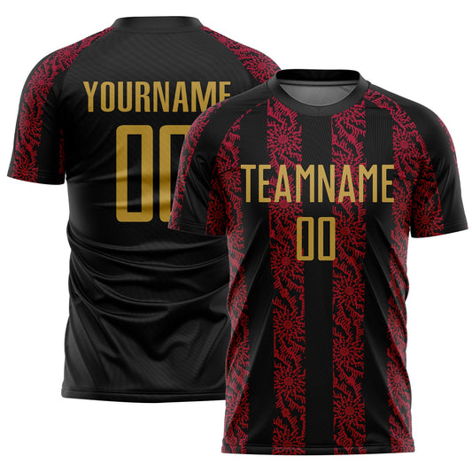 Custom Black Old Gold-Red Abstract Shape Sublimation Soccer Uniform Jersey - Sky-Custom