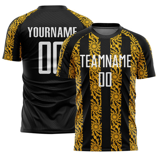 Custom Black White-Gold Abstract Shape Sublimation Soccer Uniform Jersey - Sky-Custom
