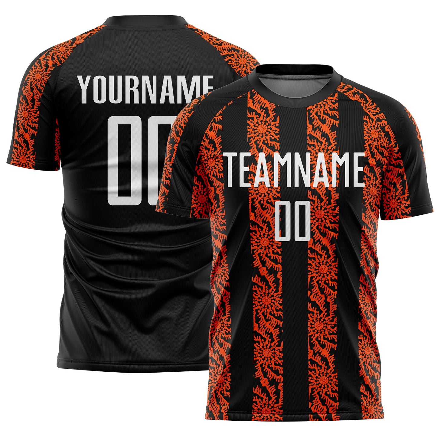 Custom Black White-Orange Abstract Shape Sublimation Soccer Uniform Jersey - Sky-Custom