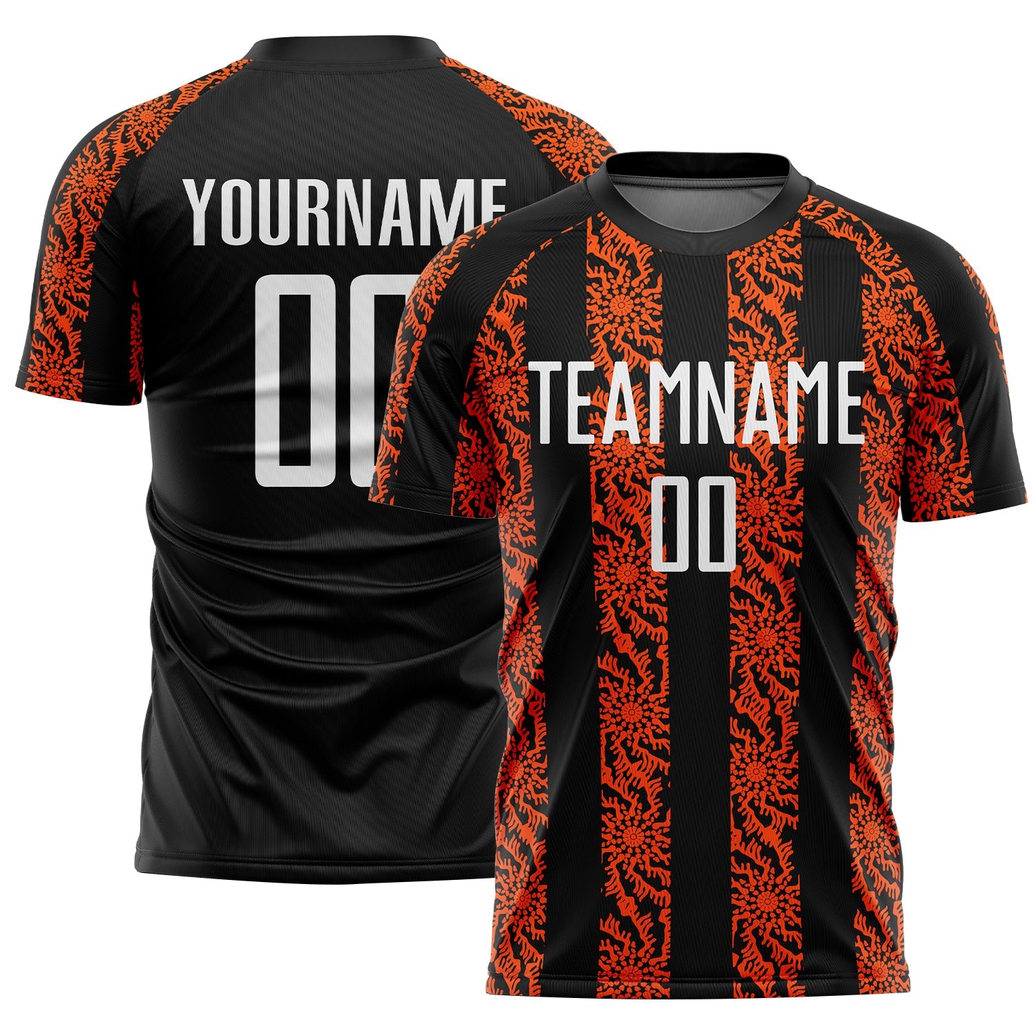 Custom Black White-Orange Abstract Shape Sublimation Soccer Uniform Jersey - Sky-Custom