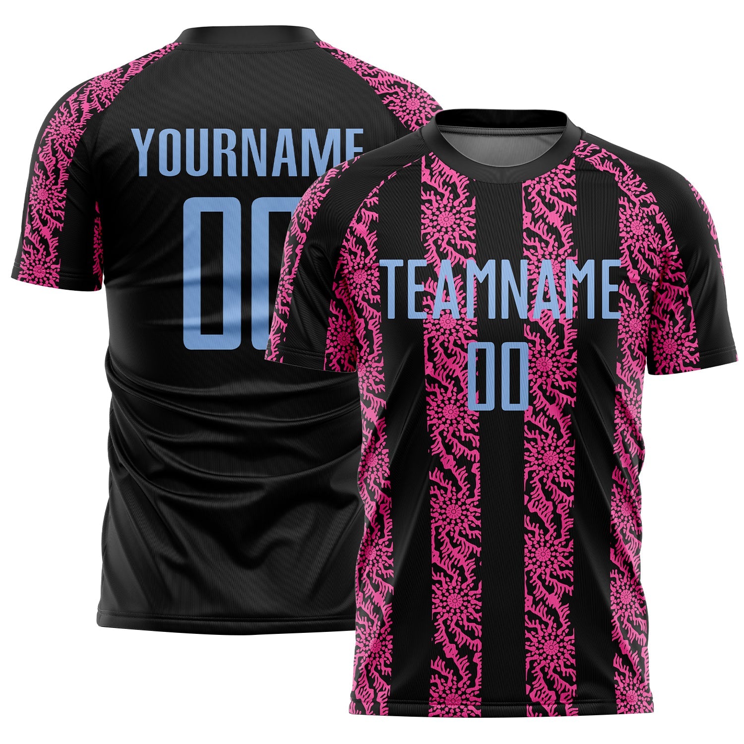 Custom Black Light Blue-Pink Abstract Shape Sublimation Soccer Uniform Jersey - Sky-Custom