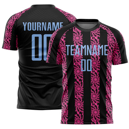 Custom Black Light Blue-Pink Abstract Shape Sublimation Soccer Uniform Jersey - Sky-Custom