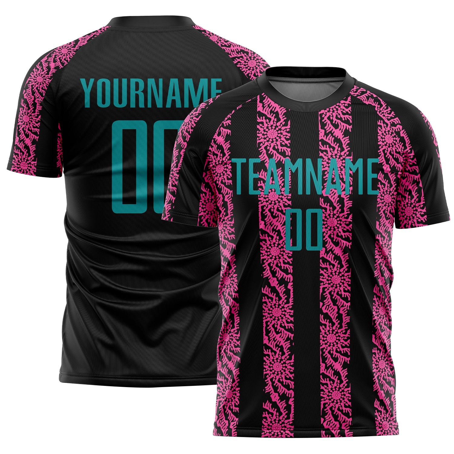 Custom Black Teal-Pink Abstract Shape Sublimation Soccer Uniform Jersey - Sky-Custom