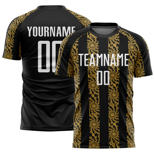 Custom Black White-Old Gold Abstract Shape Sublimation Soccer Uniform Jersey - Sky-Custom
