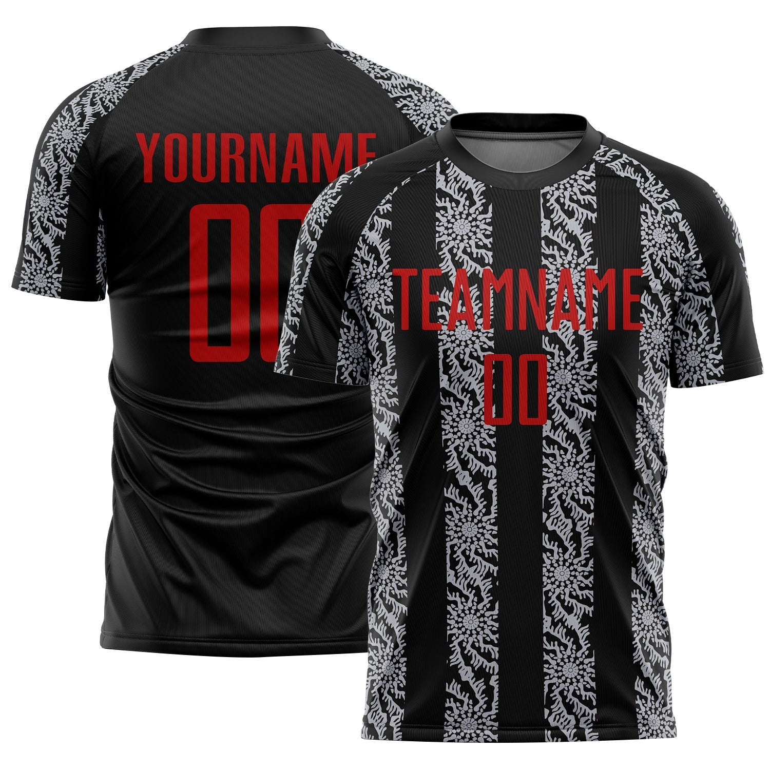Custom Black Red-Gray Abstract Shape Sublimation Soccer Uniform Jersey - Sky-Custom