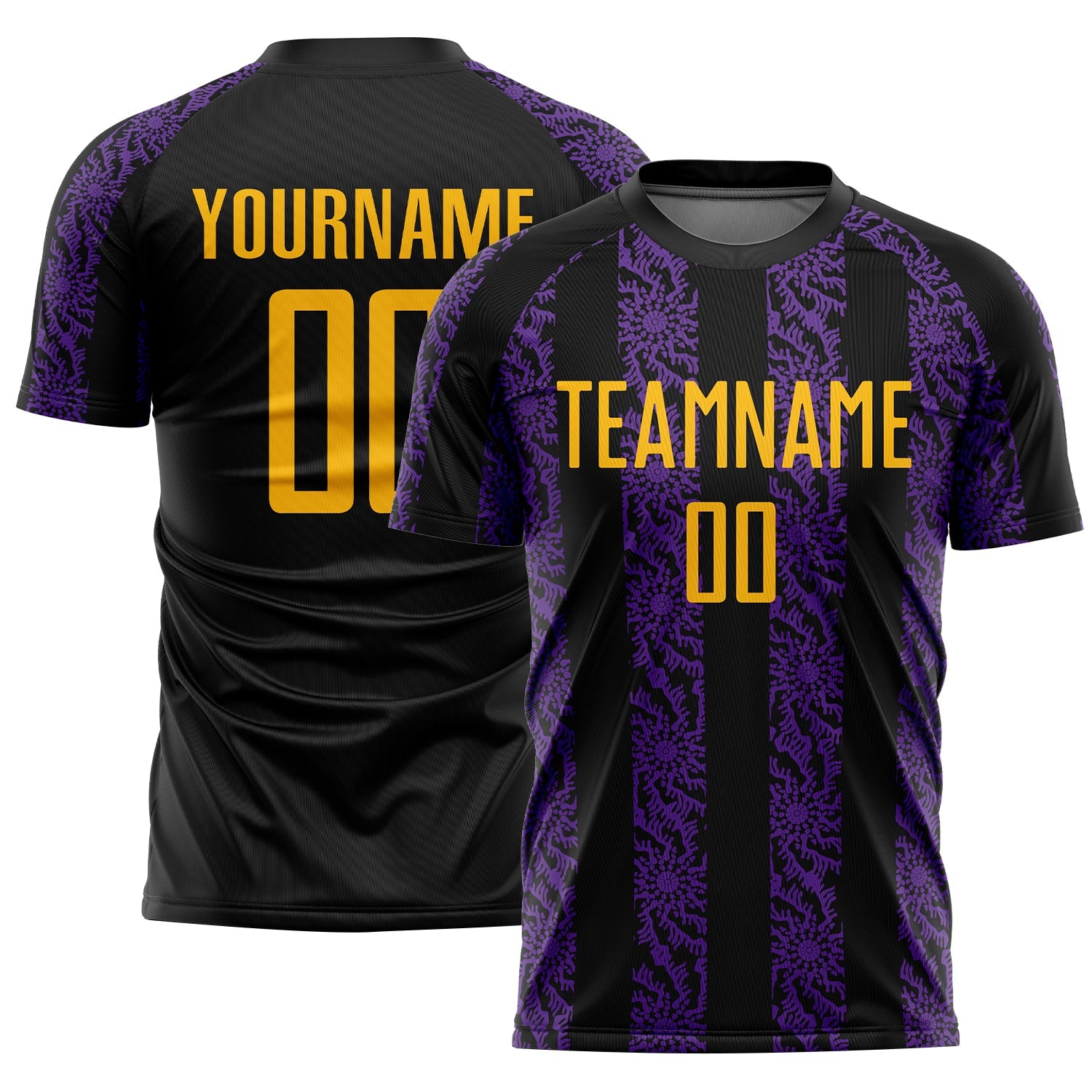 Custom Black Gold-Purple Abstract Shape Sublimation Soccer Uniform Jersey - Sky-Custom