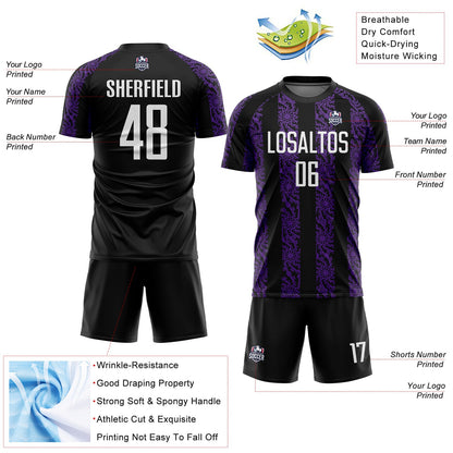Custom Black White-Purple Abstract Shape Sublimation Soccer Uniform Jersey - Sky-Custom
