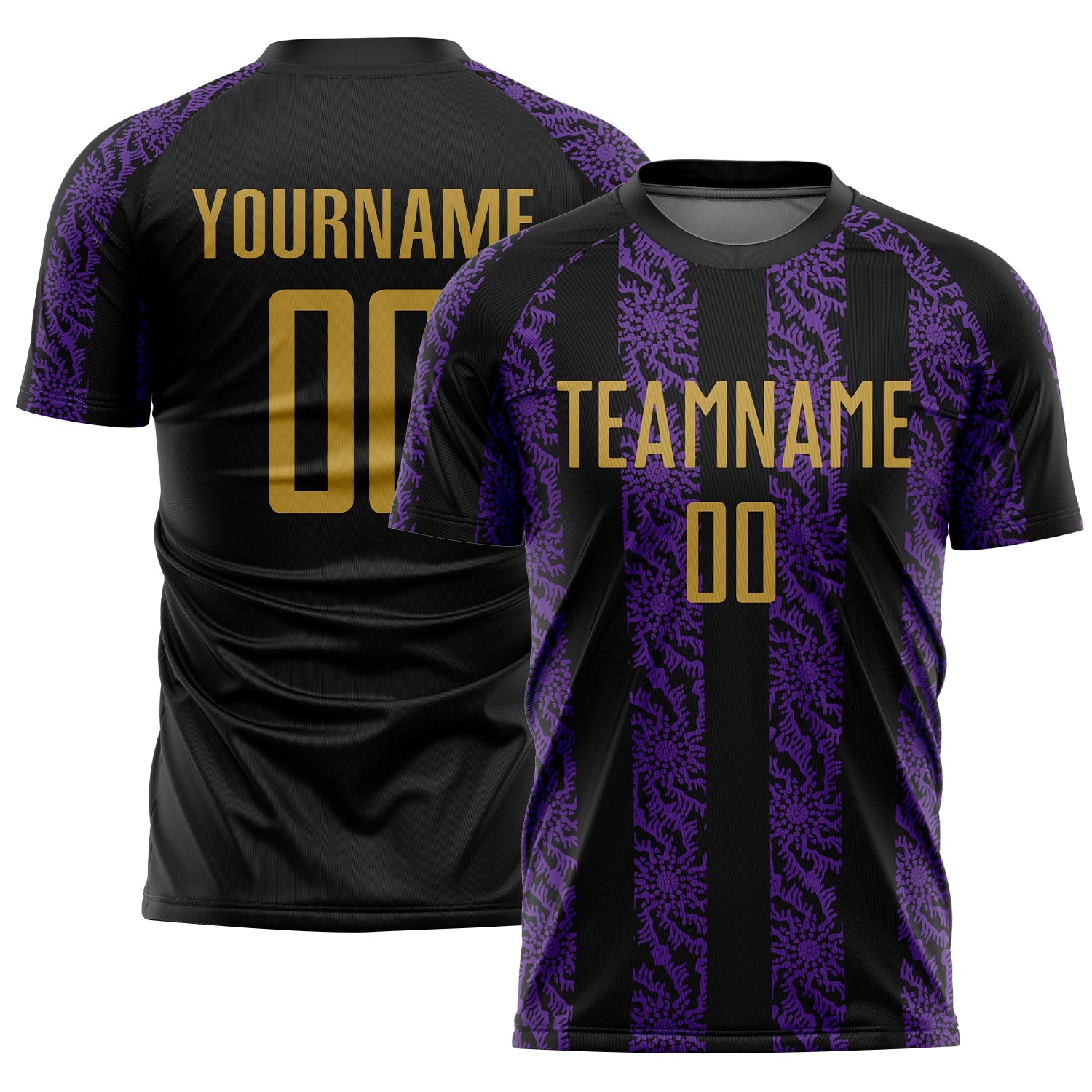Custom Black Old Gold-Purple Abstract Shape Sublimation Soccer Uniform Jersey - Sky-Custom