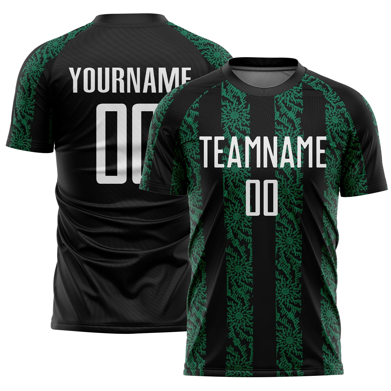Custom Black White-Kelly Green Abstract Shape Sublimation Soccer Uniform Jersey - Sky-Custom