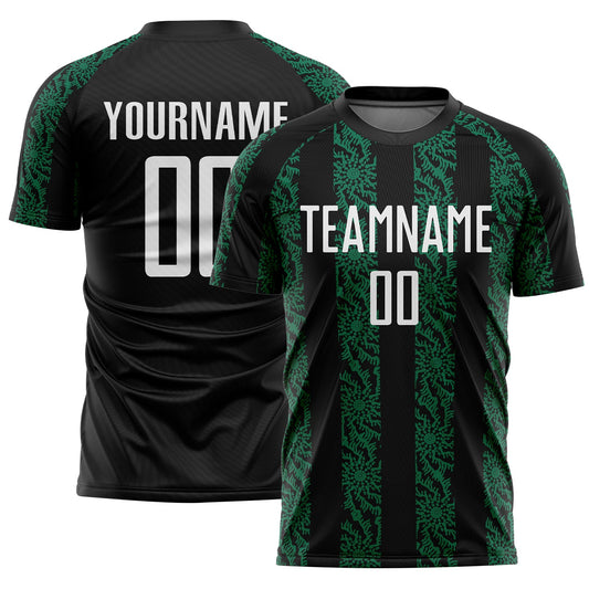 Custom Black White-Kelly Green Abstract Shape Sublimation Soccer Uniform Jersey - Sky-Custom