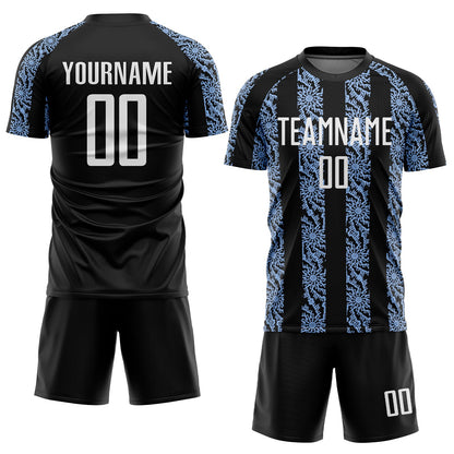 Custom Black White-Light Blue Abstract Shape Sublimation Soccer Uniform Jersey - Sky-Custom