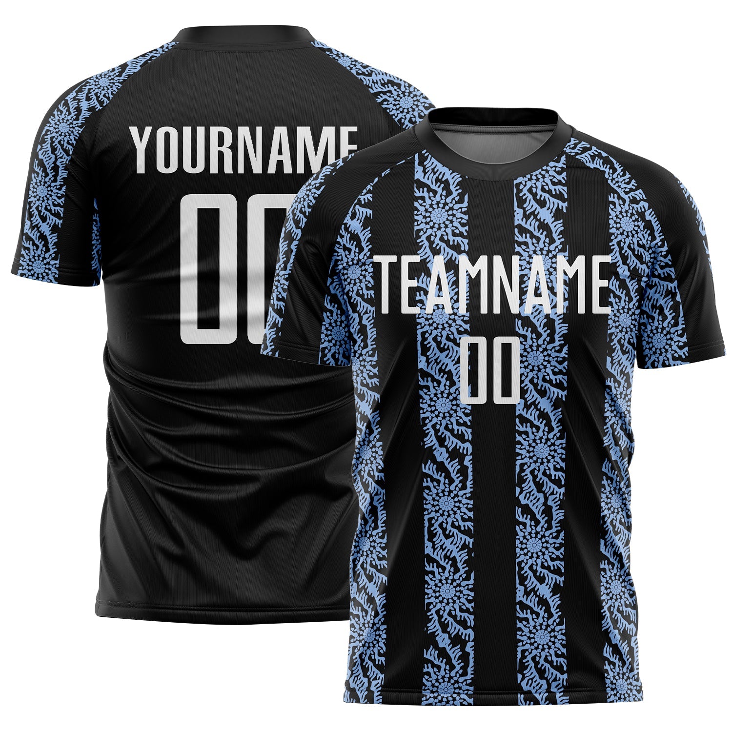 Custom Black White-Light Blue Abstract Shape Sublimation Soccer Uniform Jersey - Sky-Custom