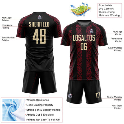 Custom Black Cream-Crimson Abstract Shape Sublimation Soccer Uniform Jersey - Sky-Custom