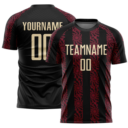 Custom Black Cream-Crimson Abstract Shape Sublimation Soccer Uniform Jersey - Sky-Custom