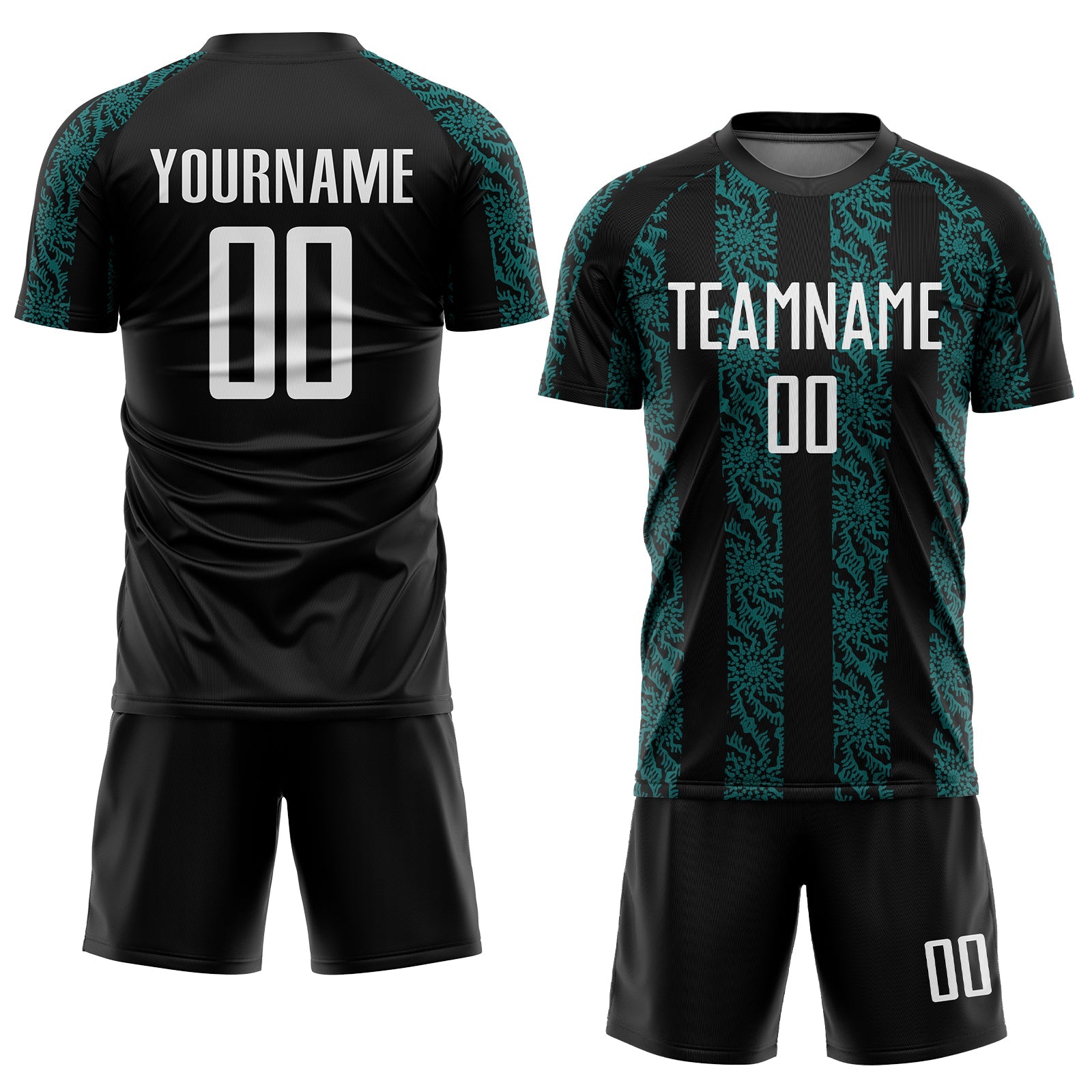 Custom Black White-Teal Abstract Shape Sublimation Soccer Uniform Jersey - Sky-Custom