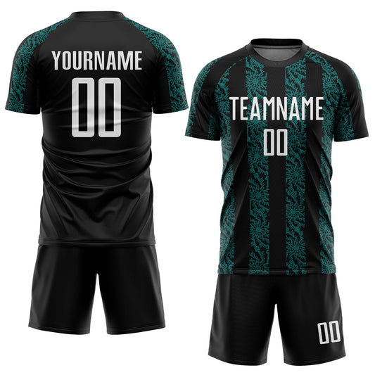 Custom Black White-Teal Abstract Shape Sublimation Soccer Uniform Jersey - Sky-Custom