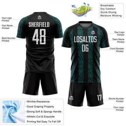 Custom Black White-Teal Abstract Shape Sublimation Soccer Uniform Jersey - Sky-Custom