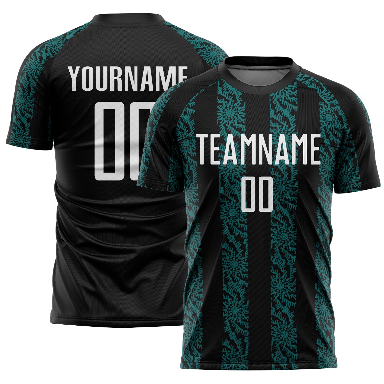 Custom Black White-Teal Abstract Shape Sublimation Soccer Uniform Jersey - Sky-Custom