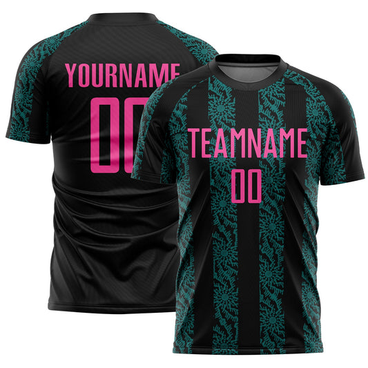 Custom Black Pink-Teal Abstract Shape Sublimation Soccer Uniform Jersey - Sky-Custom