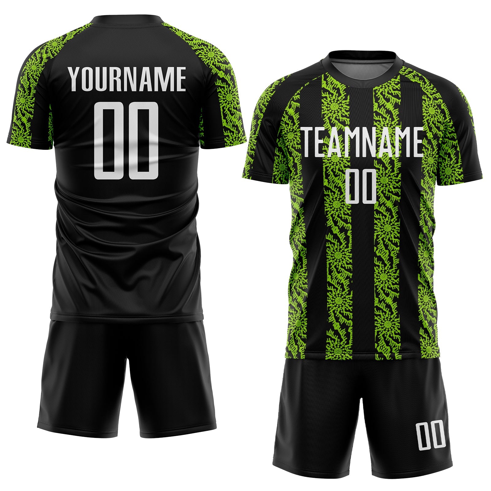 Custom Black White-Neon Green Abstract Shape Sublimation Soccer Uniform Jersey - Sky-Custom