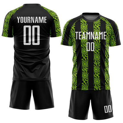 Custom Black White-Neon Green Abstract Shape Sublimation Soccer Uniform Jersey - Sky-Custom