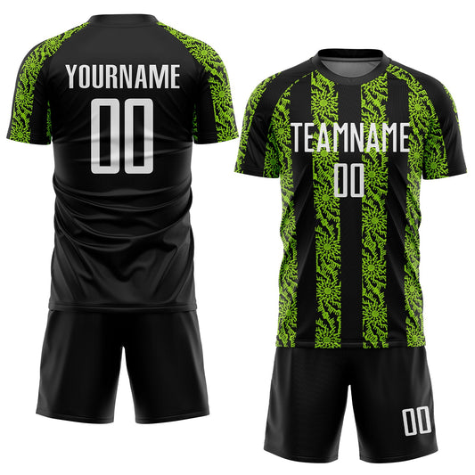 Custom Black White-Neon Green Abstract Shape Sublimation Soccer Uniform Jersey - Sky-Custom