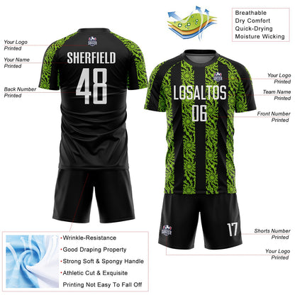 Custom Black White-Neon Green Abstract Shape Sublimation Soccer Uniform Jersey - Sky-Custom