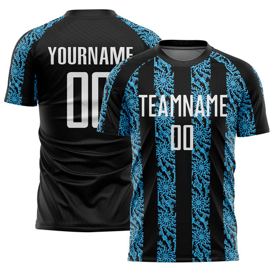 Custom Black White-Sky Blue Abstract Shape Sublimation Soccer Uniform Jersey - Sky-Custom